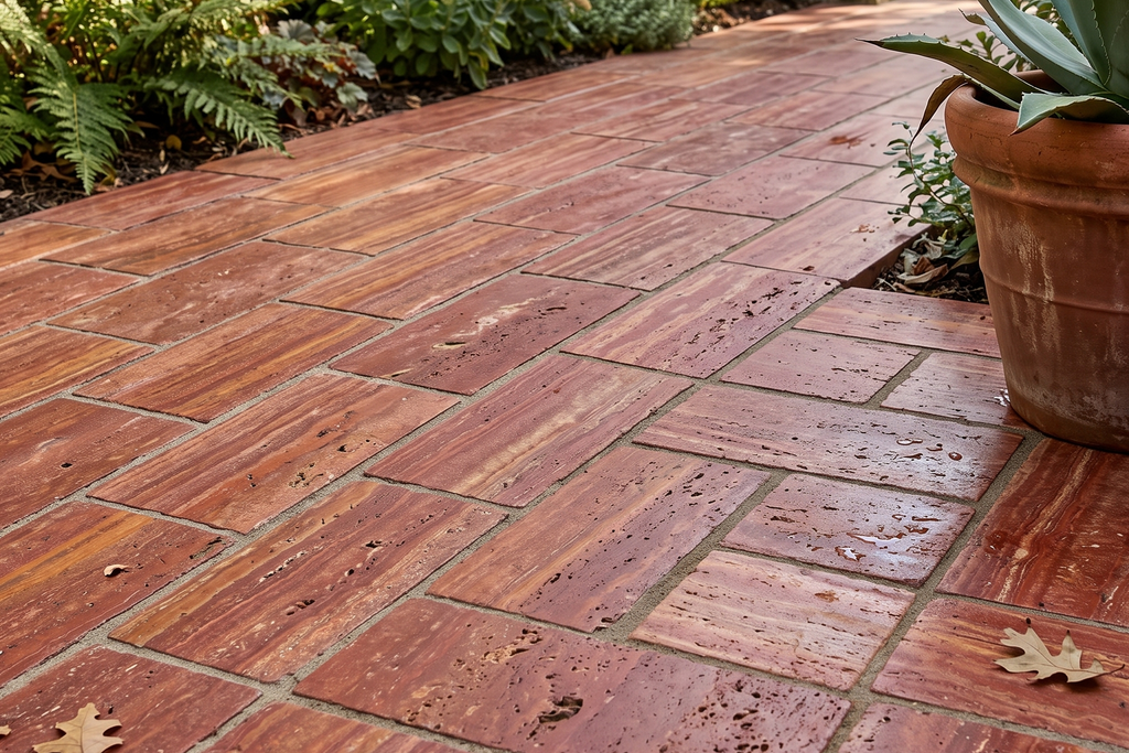 TILE RED LEATHER TRAVERTINE 12" x 24" x 3/8 VEIN CUT
