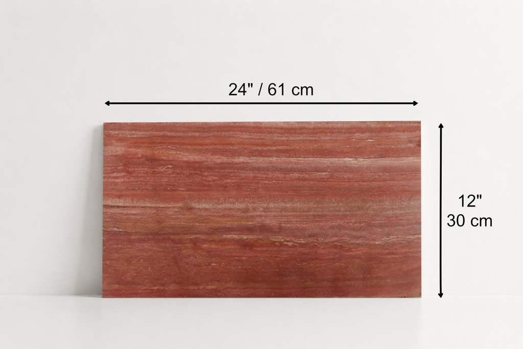 PAVERS RED LEATHER TRAVERTINE 12" X 24" X 1 1/4" VEIN CUT