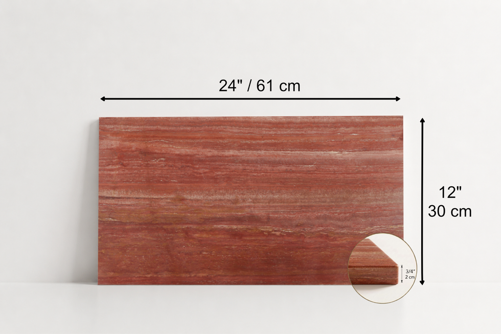 TILE RED LEATHER TRAVERTINE 12" x 24" x 3/4 VEIN CUT