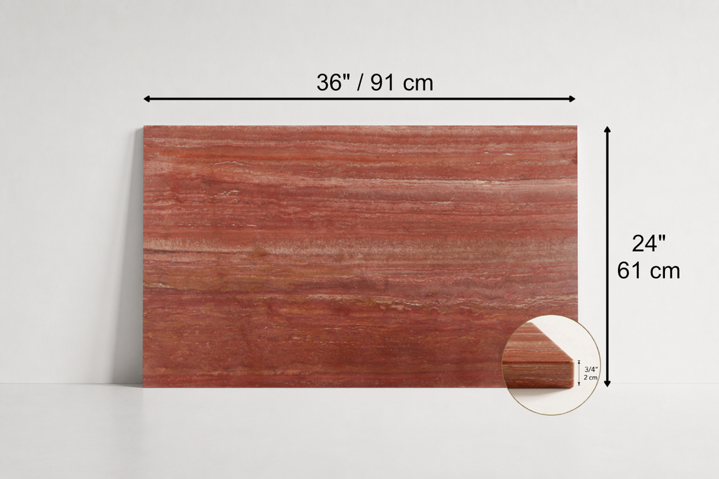 TILE RED LEATHER TRAVERTINE 24" x 36" x 3/4 VEIN CUT