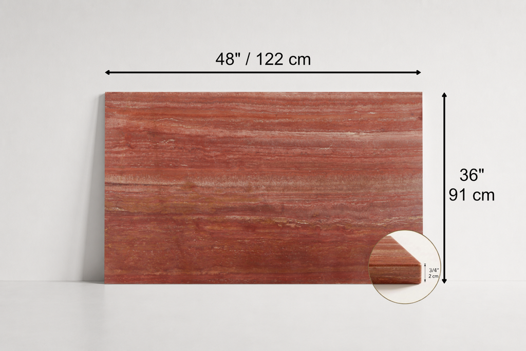 TILE RED LEATHER TRAVERTINE 36" x 48" x 3/4 VEIN CUT