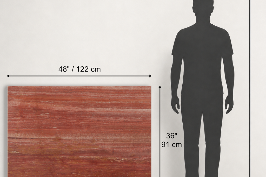 TILE RED LEATHER TRAVERTINE 36" x 48" x 3/4 VEIN CUT