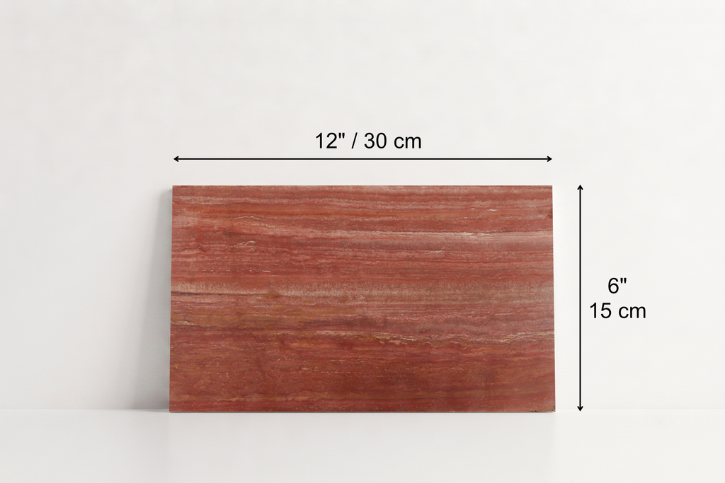 PAVERS RED LEATHER TRAVERTINE 6" X 12" X 1 1/4" VEIN CUT