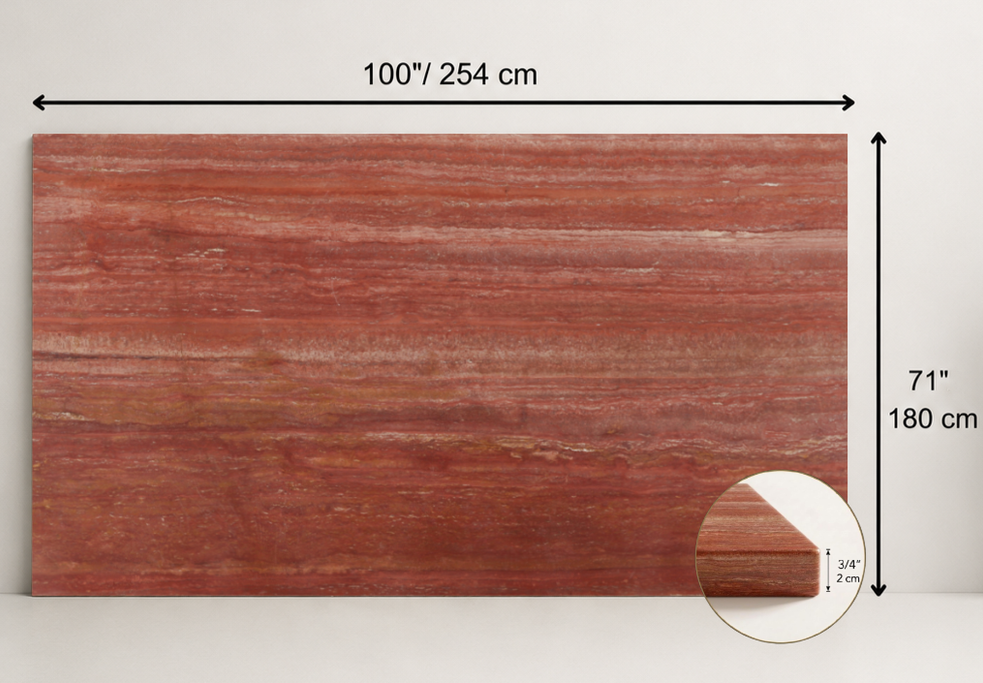 SLAB RED LEATHER TRAVERTINE 71" x 100" x 3/4" VEIN CUT