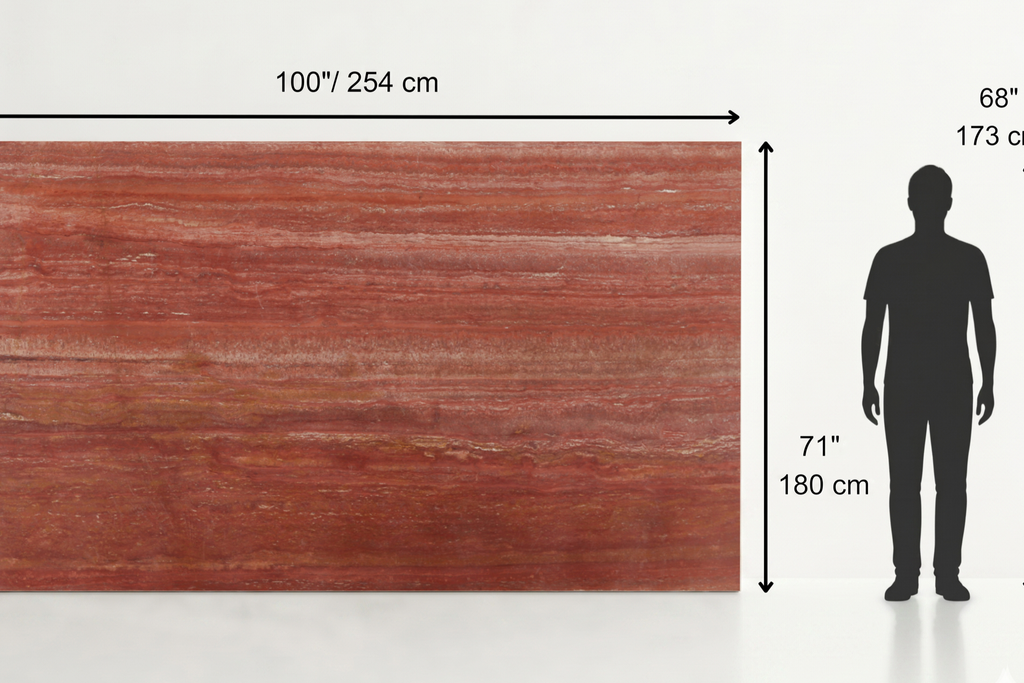 SLAB RED LEATHER TRAVERTINE 71" x 100" x 3/4" VEIN CUT