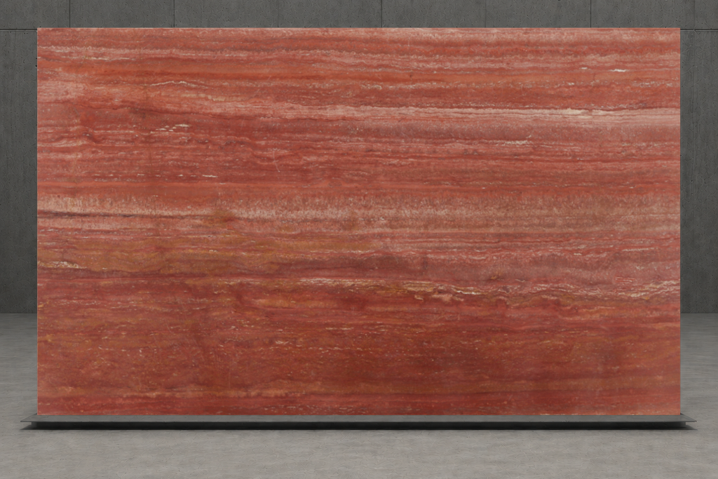 SLAB RED LEATHER TRAVERTINE 71" x 100" x 3/4" VEIN CUT