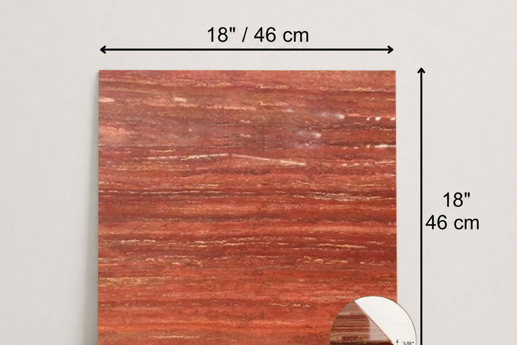 TILE RED POLISHED TRAVERTINE 18" x 18" x 3/8" VEIN CUT