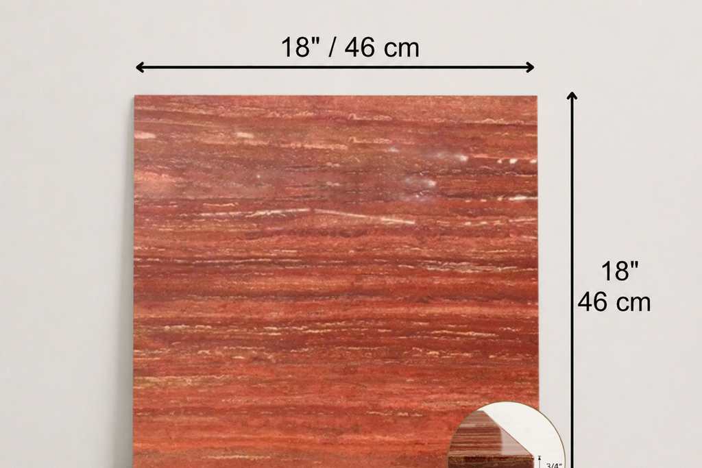 TILE RED POLISHED TRAVERTINE 18" x 18" x 3/4 VEIN CUT