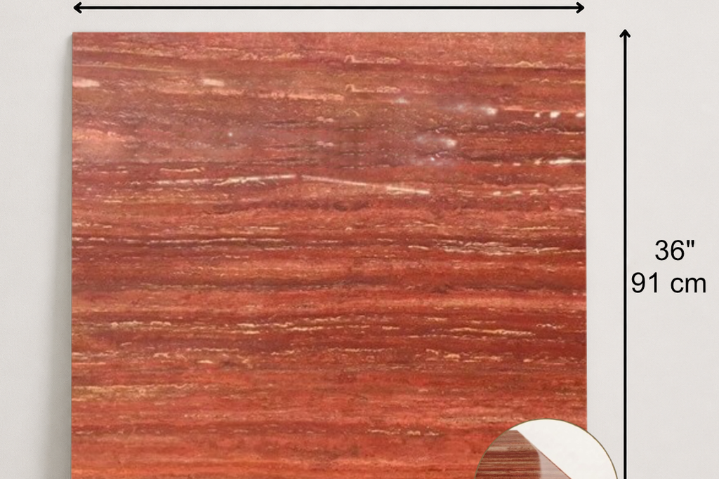 TILE RED POLISHED TRAVERTINE 36" x 36" x 3/4 VEIN CUT