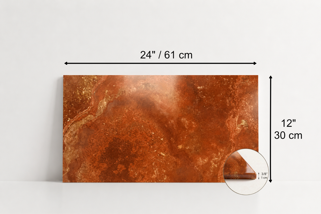 TILE RED POLISHED TRAVERTINE 12" x 24" x 3/8 CROSS CUT