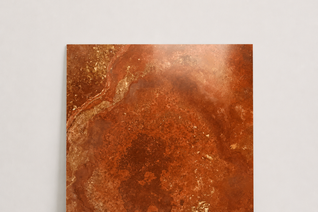 TILE RED POLISHED TRAVERTINE 18" x 18" x 3/8" CROSS CUT