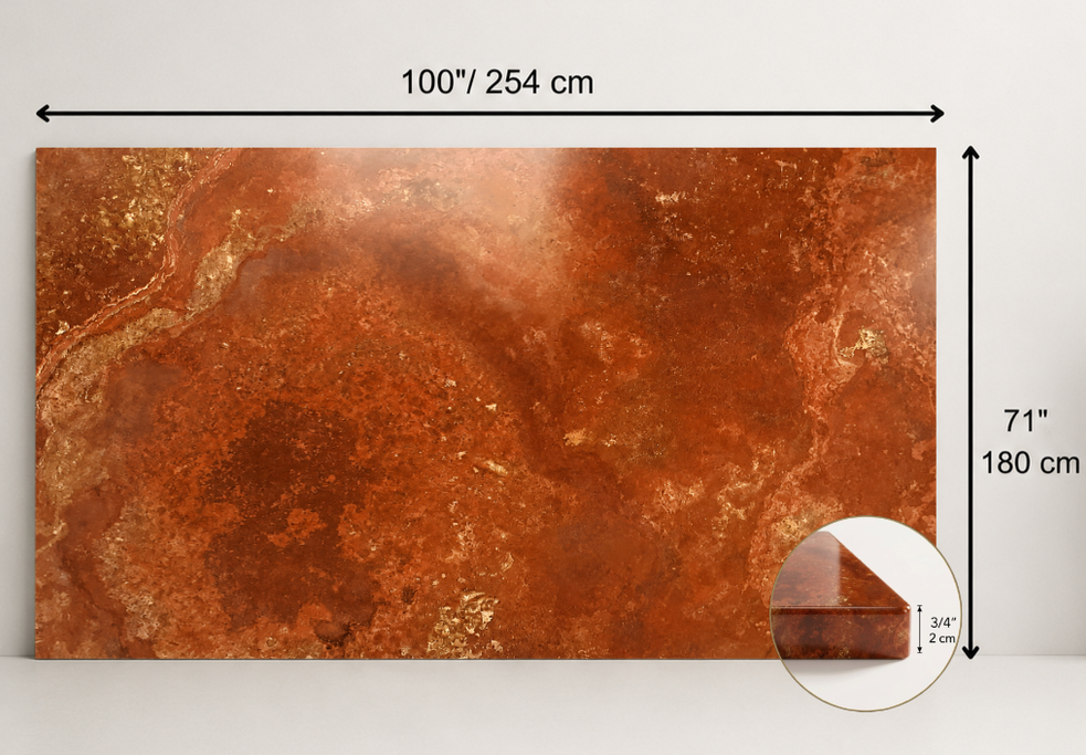 SLAB RED POLISHED TRAVERTINE 71" x 100" x 3/4" CROSS CUT