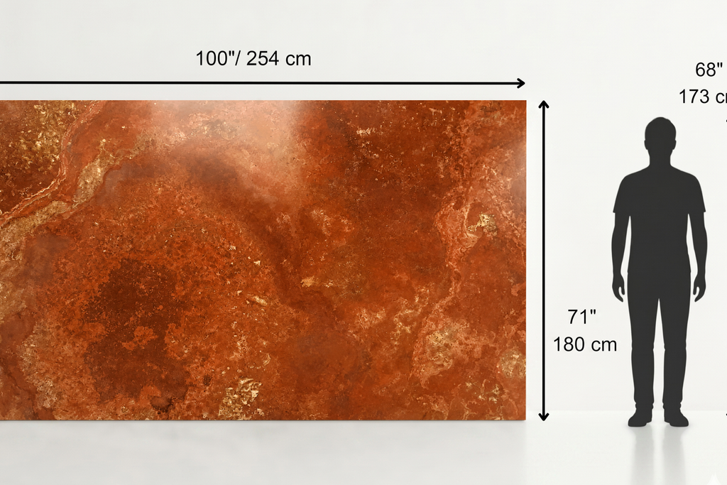 SLAB RED POLISHED TRAVERTINE 71" x 100" x 3/4" CROSS CUT