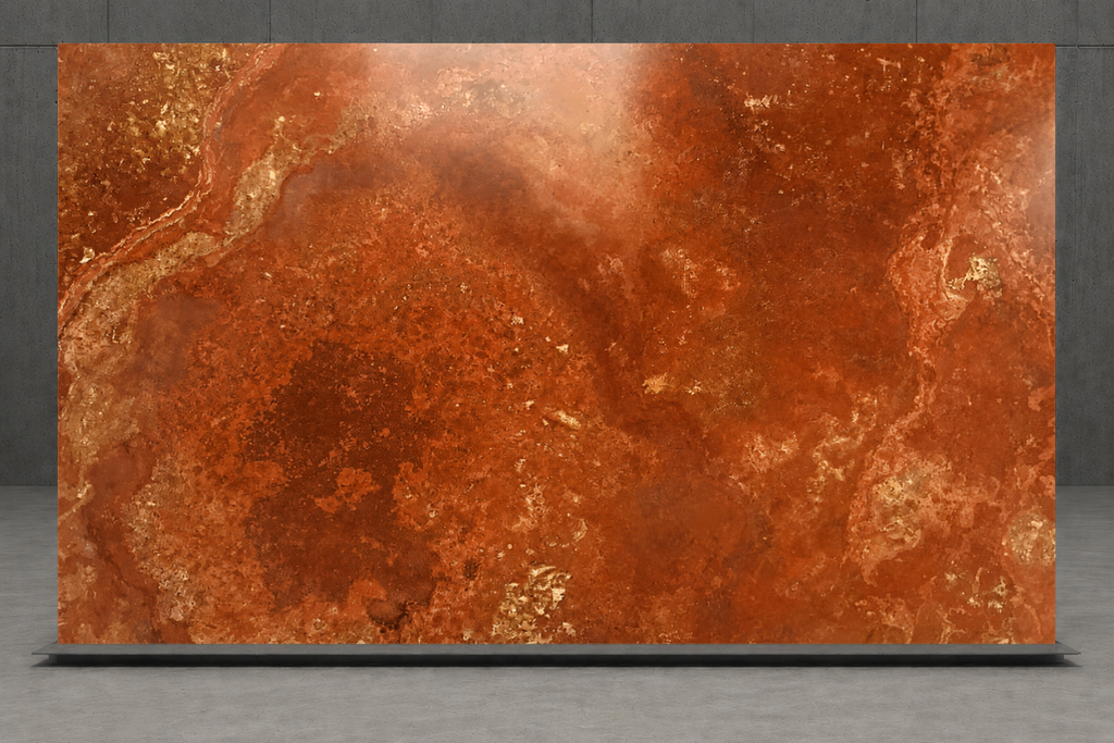 SLAB RED POLISHED TRAVERTINE 71" x 100" x 3/4" CROSS CUT