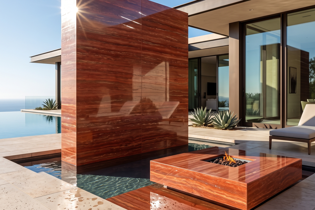 TILE RED POLISHED TRAVERTINE 12" x 24" x 3/8 VEIN CUT