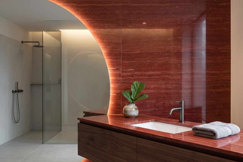 TILE RED POLISHED TRAVERTINE 24" x 48" x 3/4 VEIN CUT