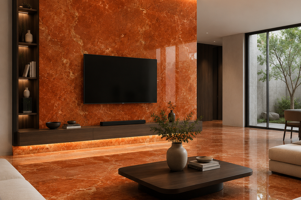 TILE RED POLISHED TRAVERTINE 36" x 48" x 3/4 CROSS CUT