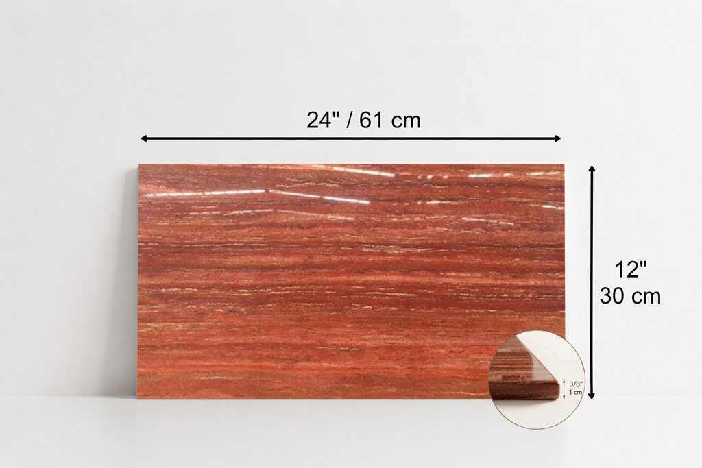 TILE RED POLISHED TRAVERTINE 12" x 24" x 3/8 VEIN CUT