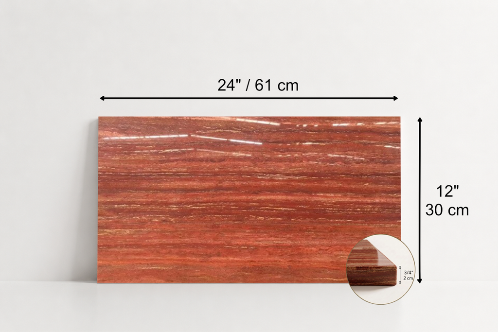 TILE RED POLISHED TRAVERTINE 12" x 24" x 3/4 VEIN CUT