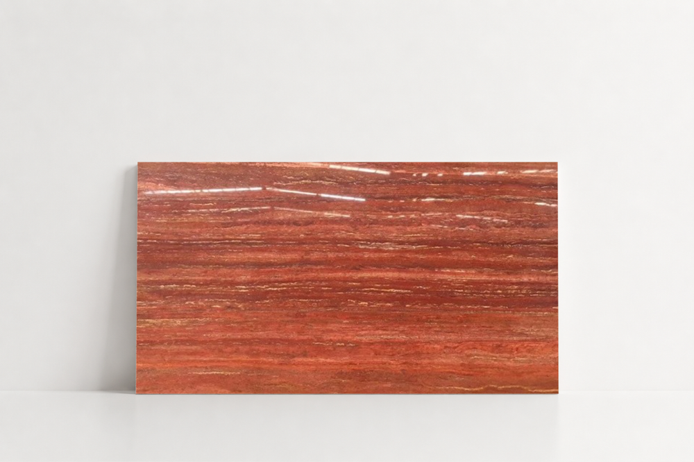 TILE RED POLISHED TRAVERTINE 12" x 24" x 3/8 VEIN CUT