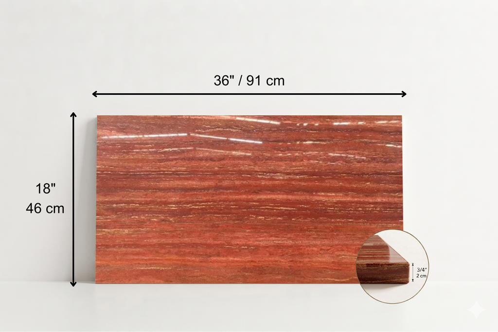TILE RED POLISHED TRAVERTINE 18" x 36" x 3/4 VEIN CUT