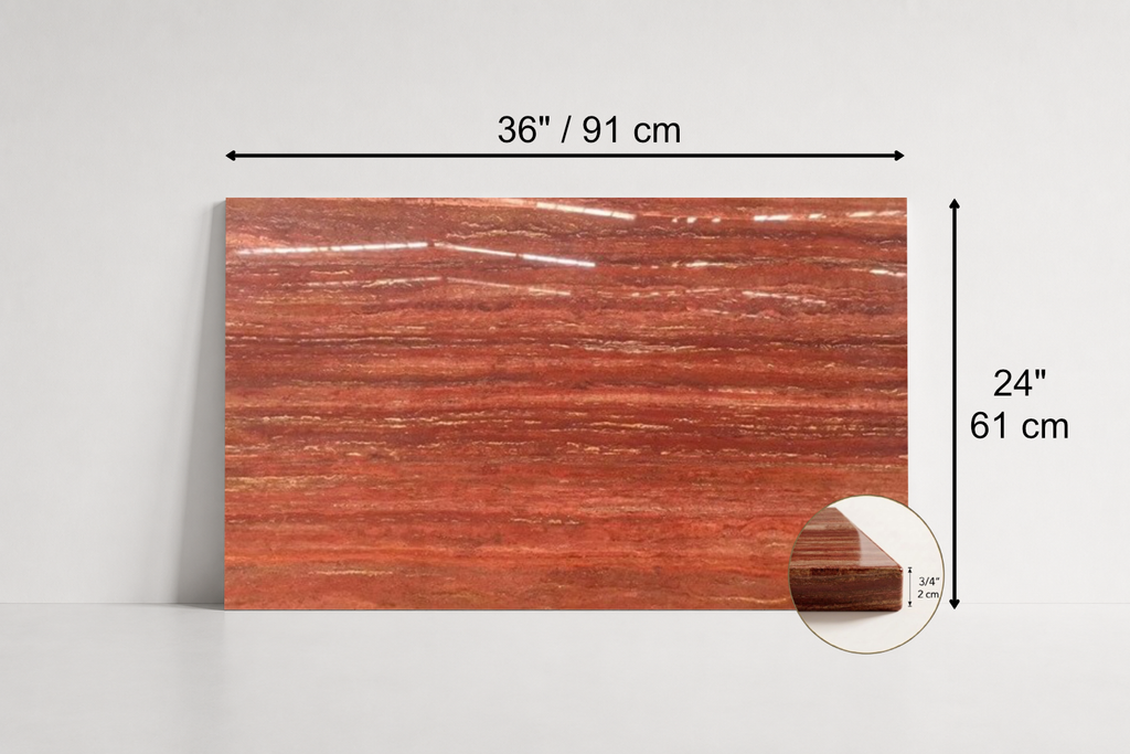 TILE RED POLISHED TRAVERTINE 24" x 36" x 3/4 VEIN CUT
