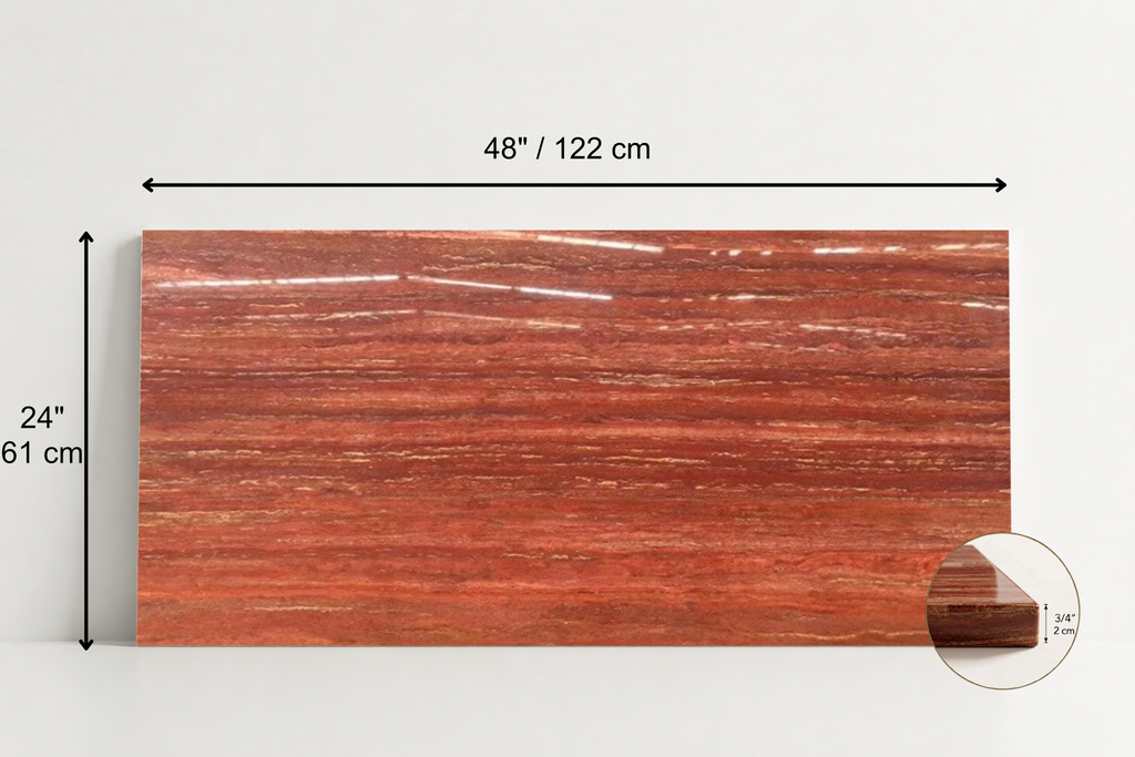TILE RED POLISHED TRAVERTINE 24" x 48" x 3/4 VEIN CUT