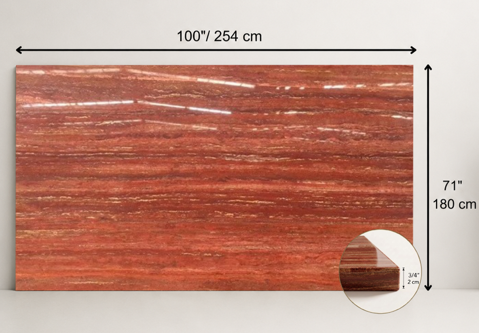 SLAB RED POLISHED TRAVERTINE 71" x 100" x 3/4" VEIN CUT