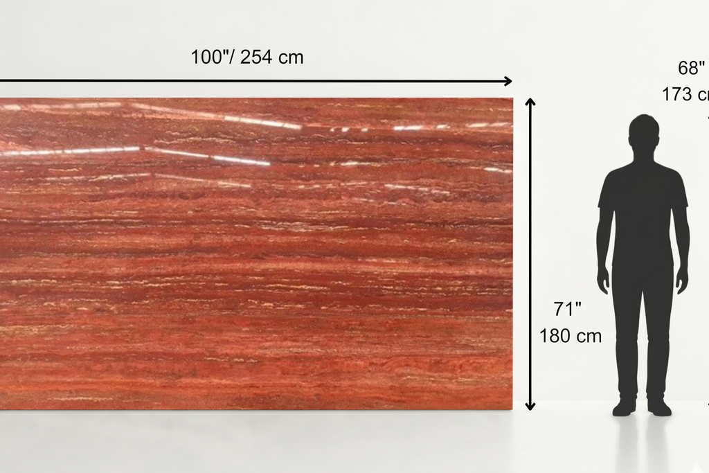 SLAB RED POLISHED TRAVERTINE 71" x 100" x 3/4" VEIN CUT