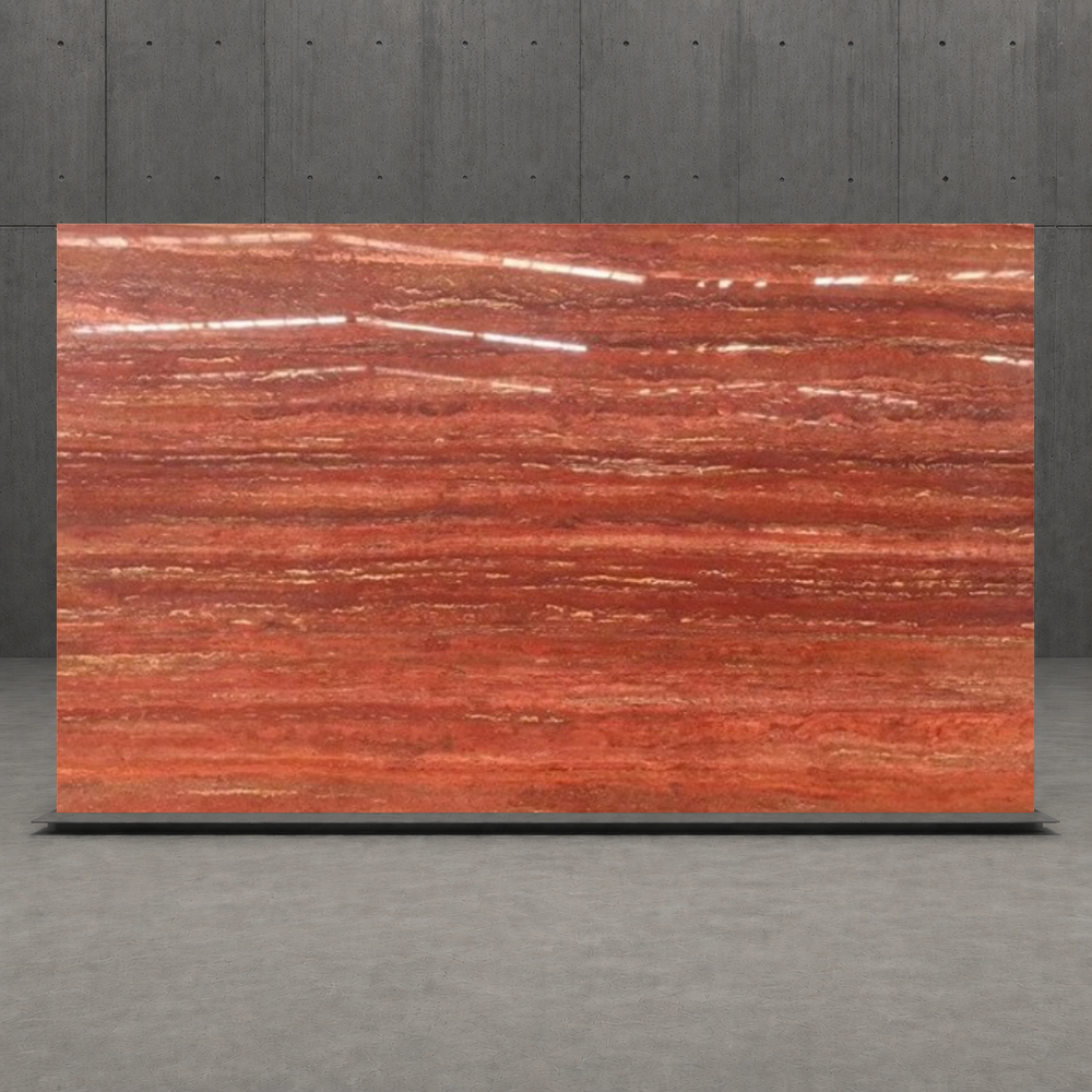 SLAB RED POLISHED TRAVERTINE 71" x 100" x 3/4" VEIN CUT