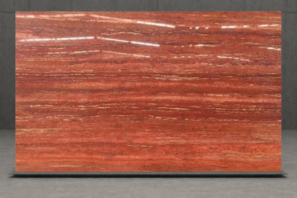 SLAB RED POLISHED TRAVERTINE 71" x 100" x 3/4" VEIN CUT