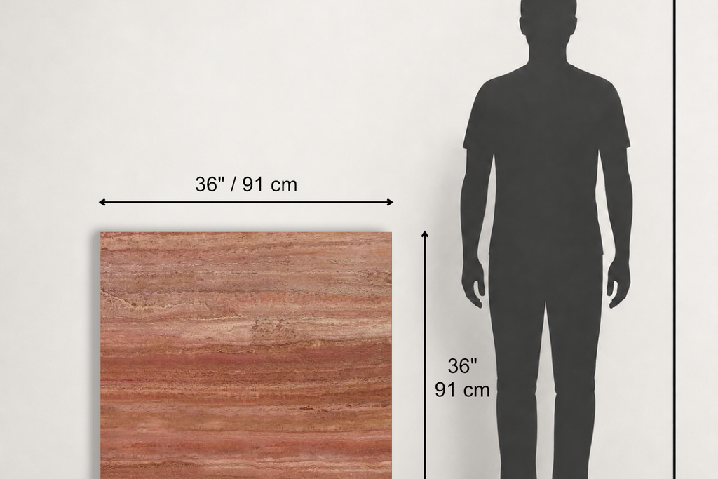 TILE RED SANDBLASTED TRAVERTINE 36" x 36" x 3/4 VEIN CUT