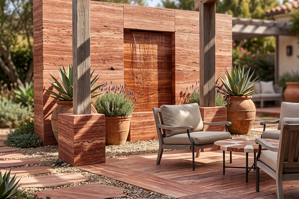 TILE RED SANDBLASTED TRAVERTINE 36" x 48" x 3/4 VEIN CUT