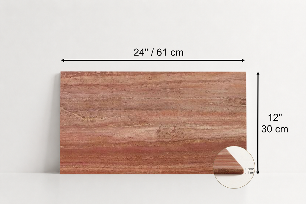 TILE RED SANDBLASTED TRAVERTINE 12" x 24" x 3/8 VEIN CUT