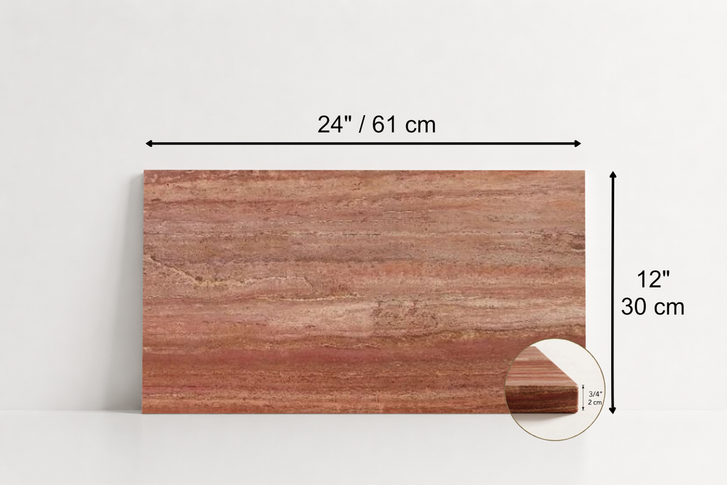 TILE RED SANDBLASTED TRAVERTINE 12" x 24" x 3/4 VEIN CUT