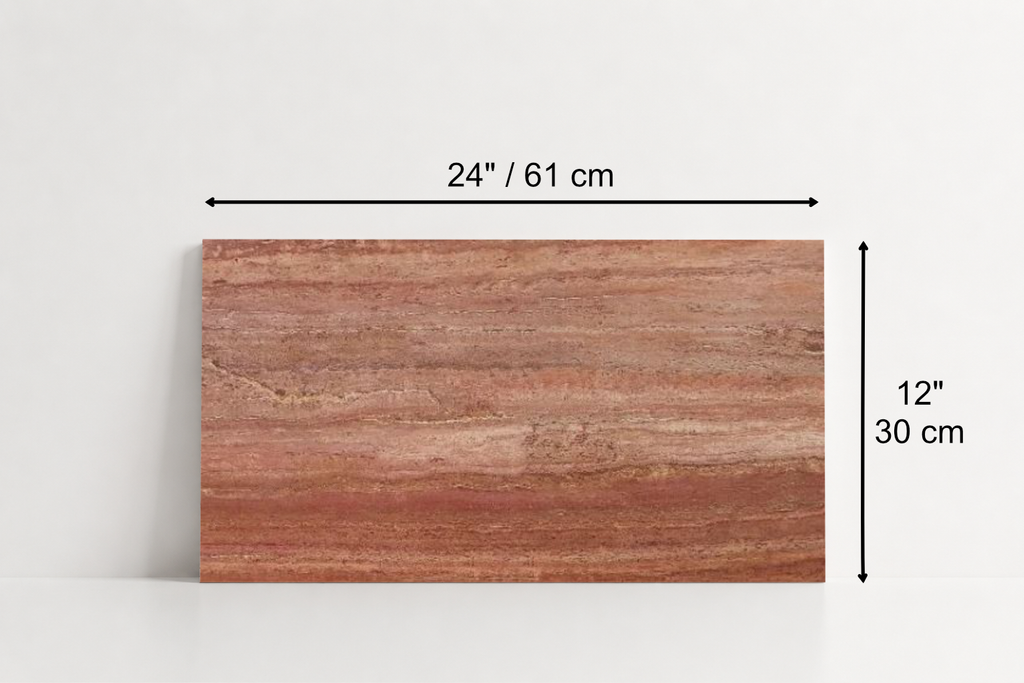 PAVERS RED SANDBLASTED TRAVERTINE 12" X 24" X 1 1/4" VEIN CUT