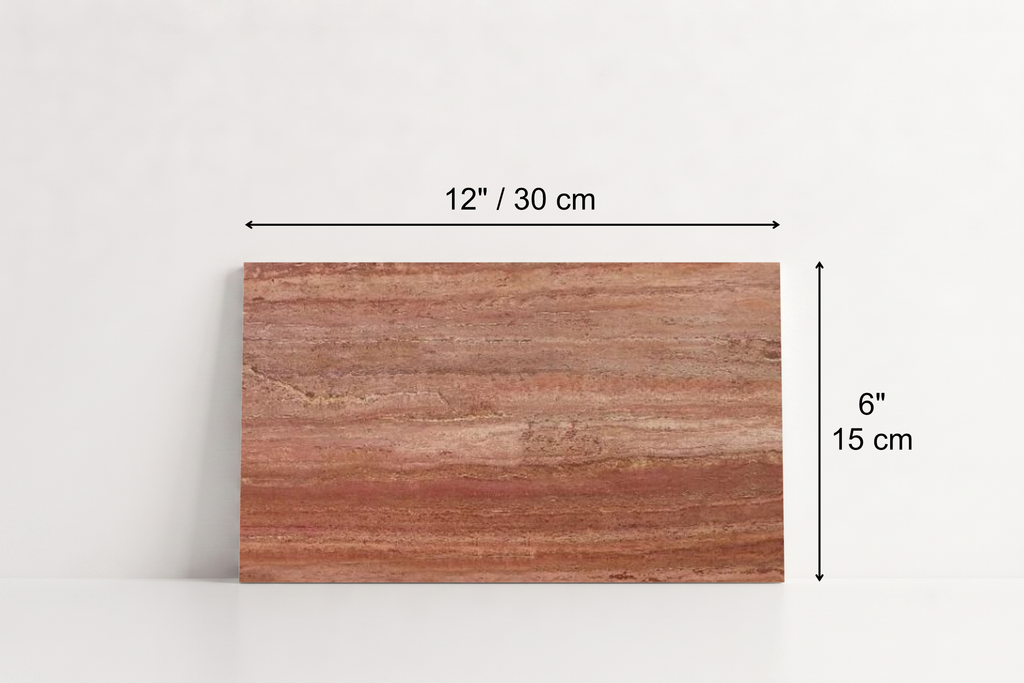 PAVERS RED SANDBLASTED TRAVERTINE 6" X 12" X 1 1/4" VEIN CUT