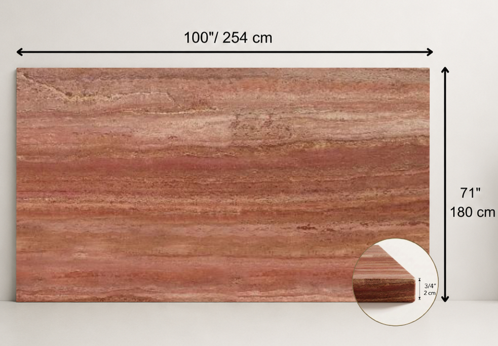 SLAB RED SANDBLASTED TRAVERTINE 71" x 100" x 3/4" VEIN CUT