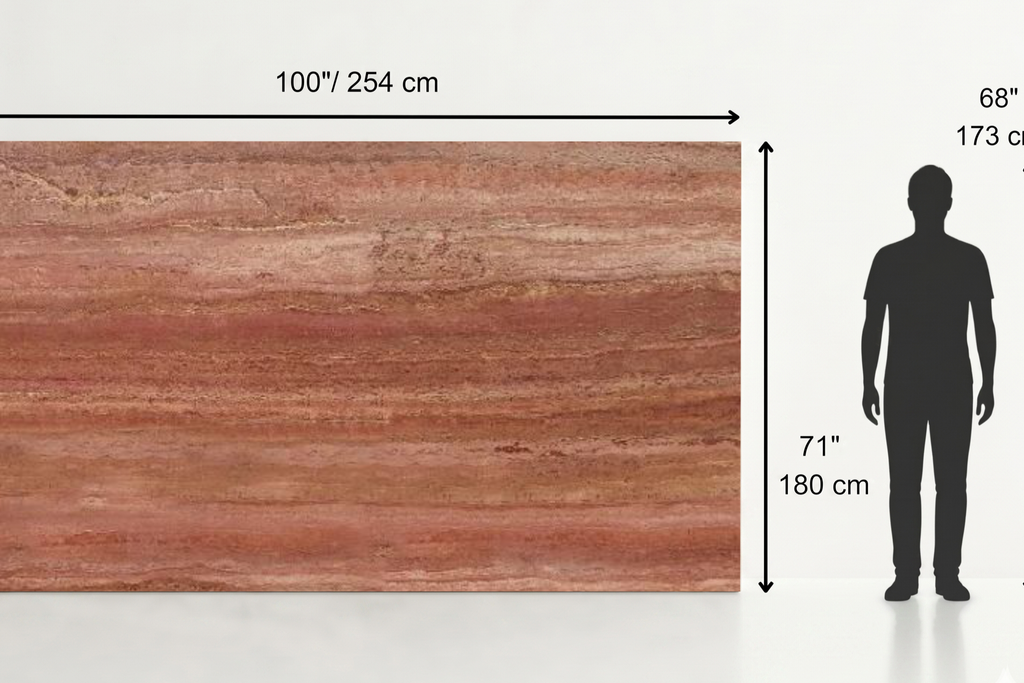 SLAB RED SANDBLASTED TRAVERTINE 71" x 100" x 3/4" VEIN CUT