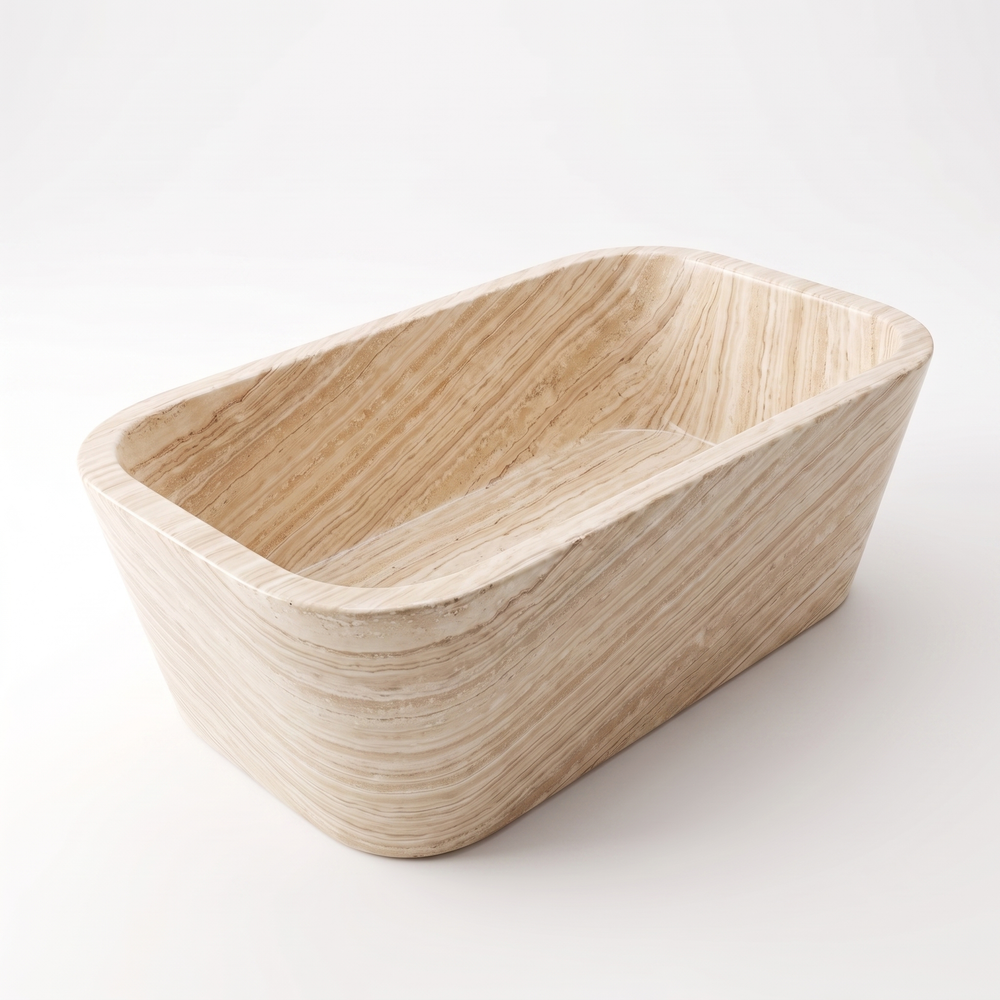 Natural Stone Rectangular Freestanding Beige Bathtub