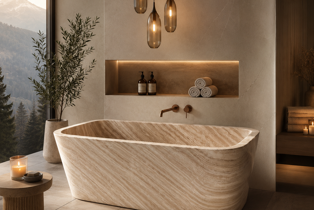 Stone Natural Rectangular Freestanding Beige Bathtub