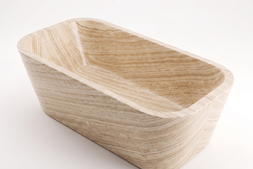 Stone Natural Rectangular Freestanding Beige Bathtub