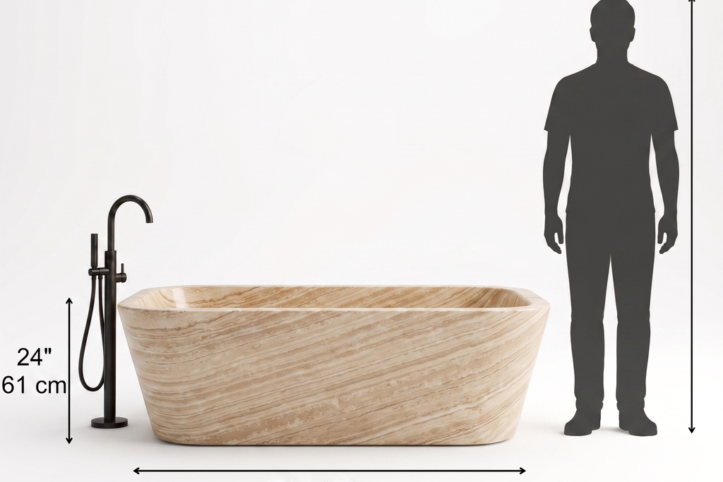 Travertine  Rectangular Freestanding Beige Bathtub