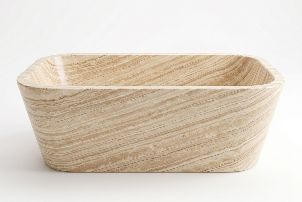 Stone Natural Rectangular Freestanding Beige Bathtub