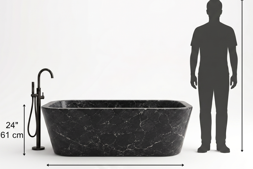 Marble Rectangular Freestanding Black Bathtub