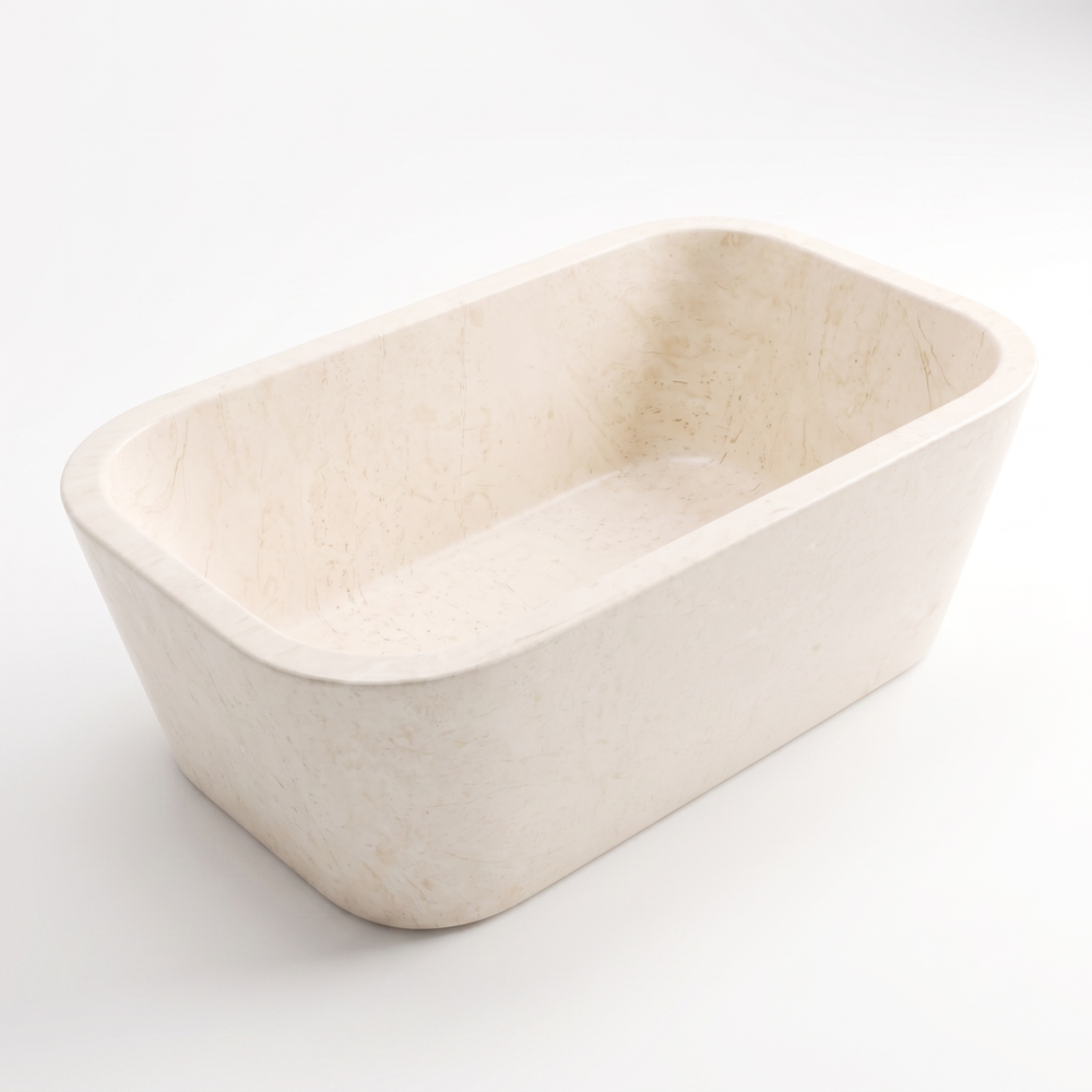 Natural Stone Rectangular Freestanding Ivory Bathtub