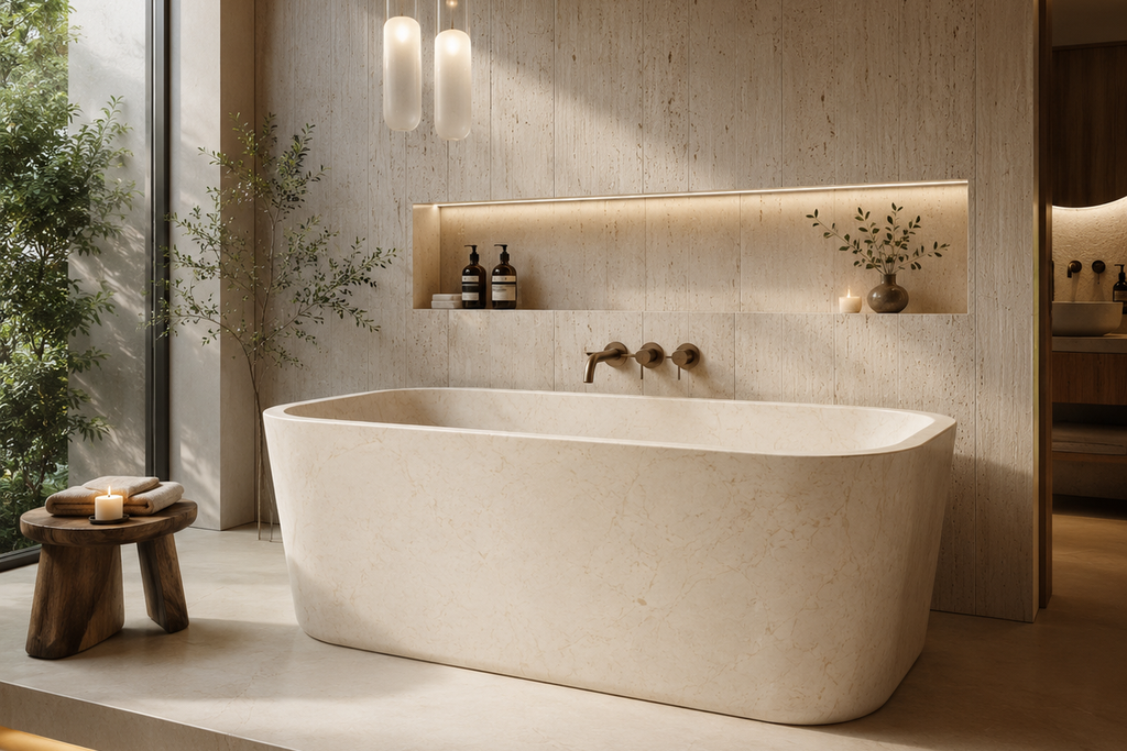 Stone Natural  Rectangular Freestanding Ivory Bathtub