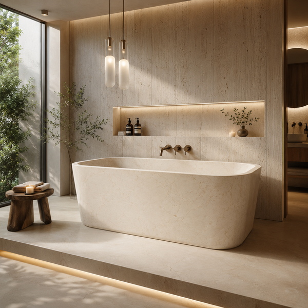 Travertine  Rectangular Freestanding Ivory Bathtub