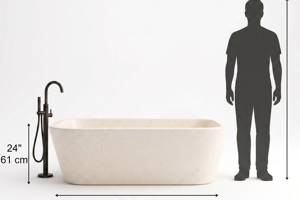 Travertine  Rectangular Freestanding Ivory Bathtub