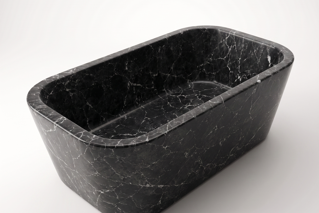Stone Natural Rectangular Freestanding Black Bathtub
